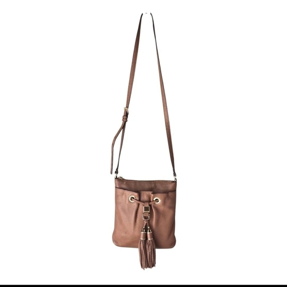 Michael Kors Leather Crossbody Bag Women's Brown Pebble Tassels Logo Small - Picture 2 of 13